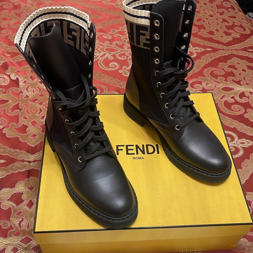 Fendi Leather Combat Boot w/ FF Cuff